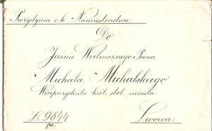 c.k. Namiestnictwo Lwów do Michała Michalskiego 1905 koperta