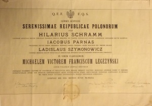 Michał Legeżyński 1930 dyplom doktora medycyny Lwów Uniwersytet Jan Kazimierza oryginał