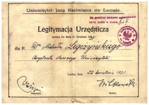 Legitymacja Urzędnicza 1931 r Uniwersytet Lwów str 3-4 Michał Legeżyński
