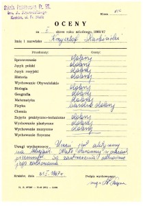 arkusz ocen II-gi okres klasa VIc Szkoła Podstaw nr 38 w Krakowie ul. Nullo styczeń 1967 r