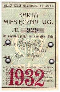 karta tramwajowa Lwów 1932 awers Michał Legeżyński