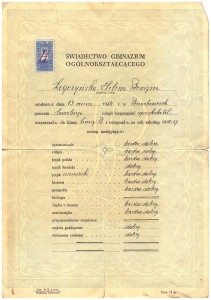 świadectwo końcowe trzeciej klasy Prywatnego Gimnazjum Żeńskiego ss. Urszulanek we Lwowie czerwiec 1939