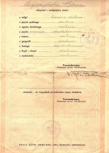 świadectwo ukończenia gimnazjum Państwowa Komisja Weryfikacyjna 1945 r rewers