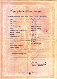 świadectwo zdania egzaminu dojrzałości 1945 r w Prywatnym Liceum Sebaldy Munnichowej w Krakowie rewers