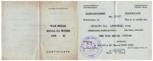 zaświadczenie Medalu Za Wojnę 1939-45 Adam Legeżyński